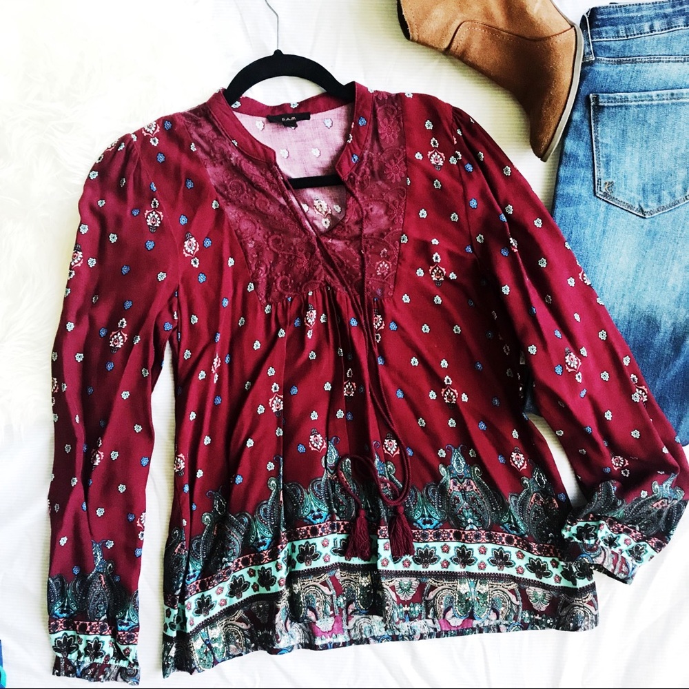 NWOT Nordstrom Brand E&M Boho Red Top M